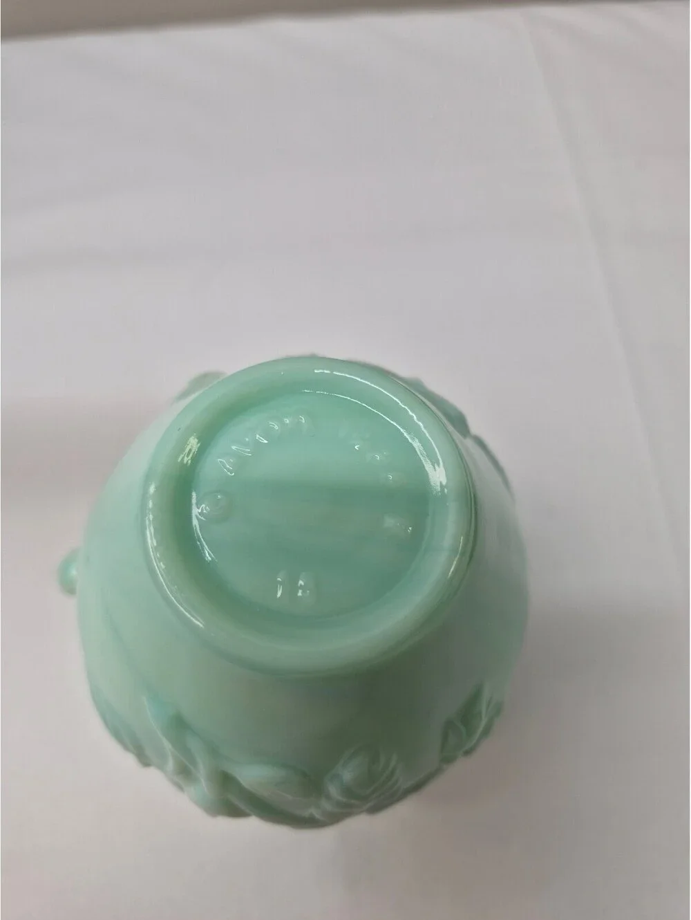 Vintage Avon Jade Green Floral Embossed Glass Pitcher with Matching Bowl J12